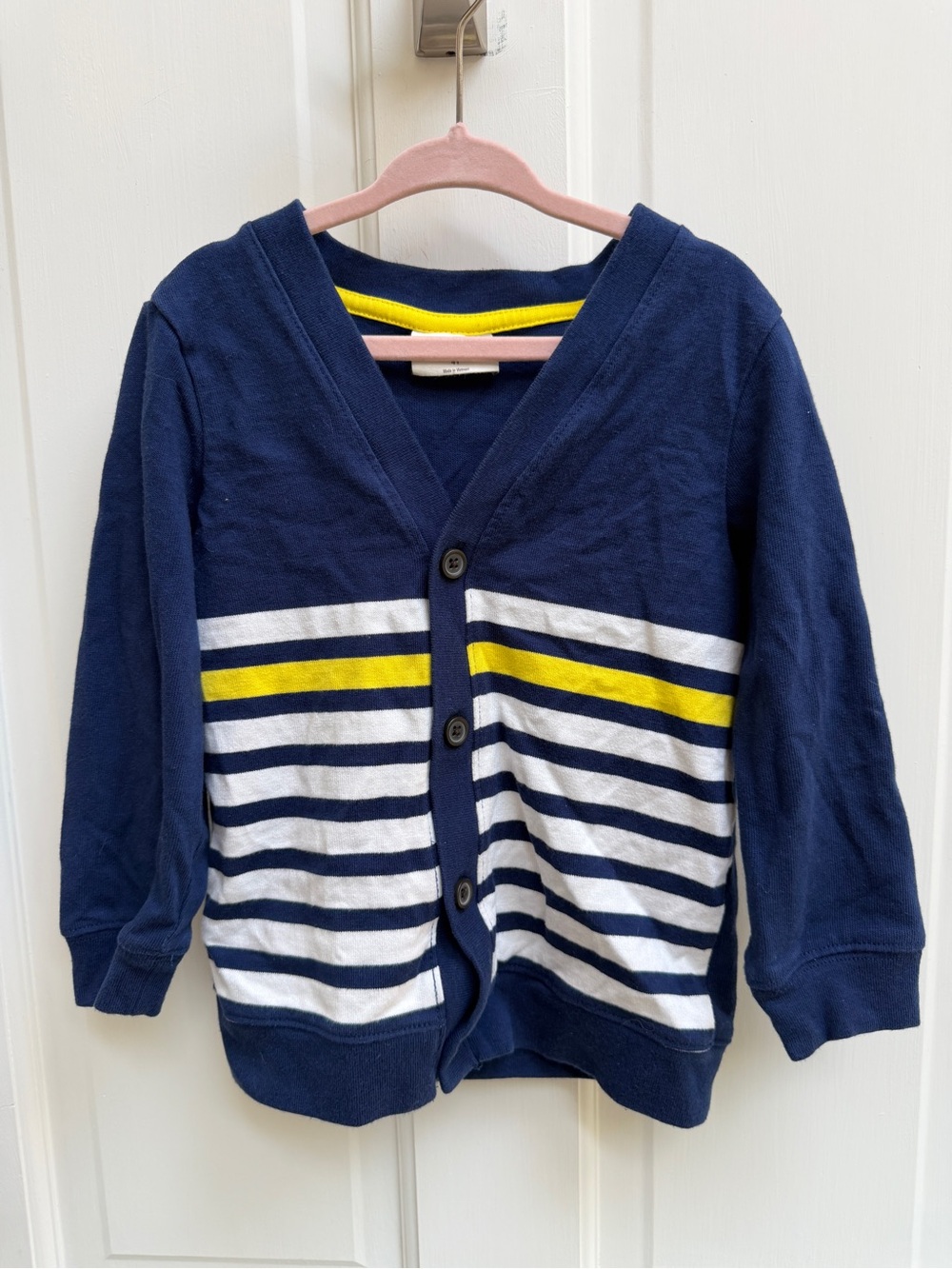 Crazy 8 Girls 4T Navy Button Down Cardigan Sweater with White and Yellow Stripes